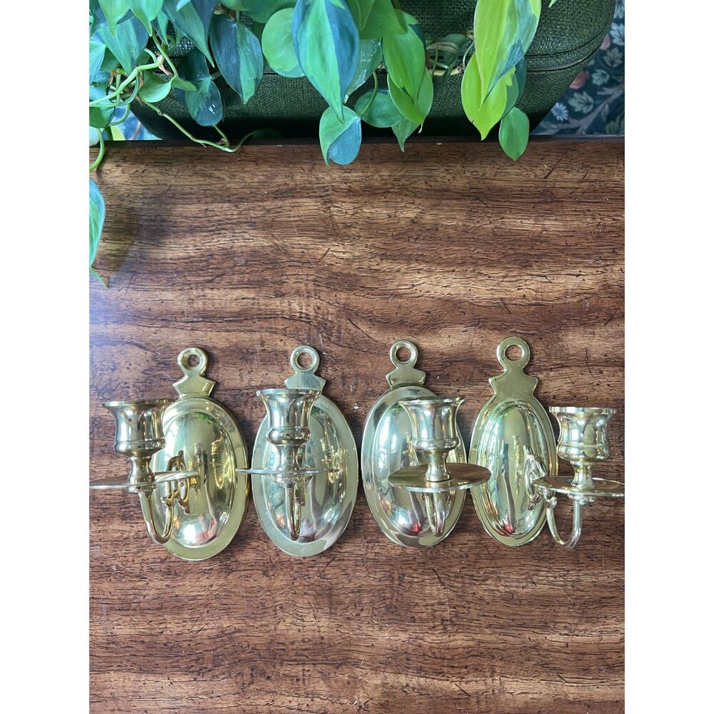 Set of 4 Vintage Solid Brass Wall Sconces | 2 Similar Pairs